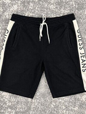 Guess Jeans Black & White Logo Stripe Athletic Shorts Y2K Streetwear